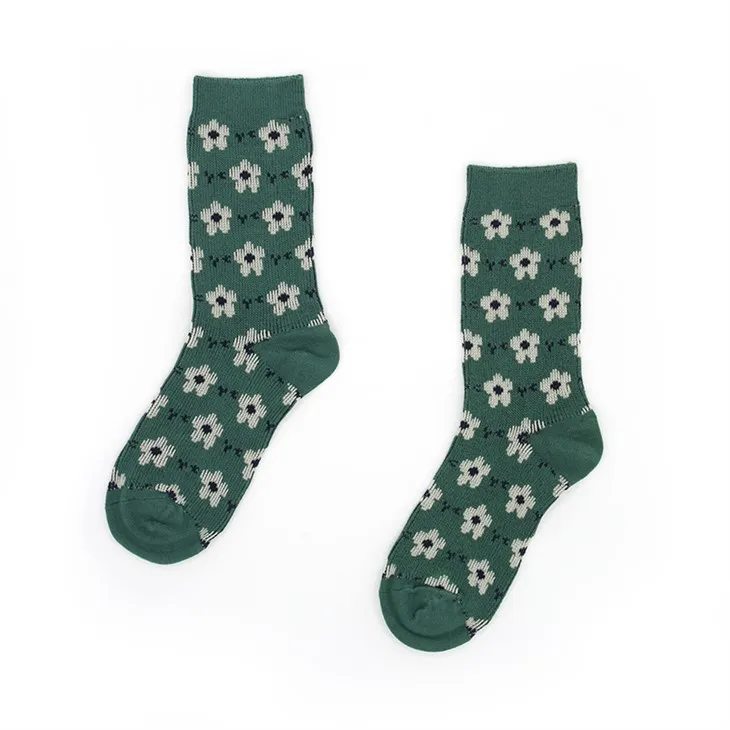 흑색 녹색 꽃 양말