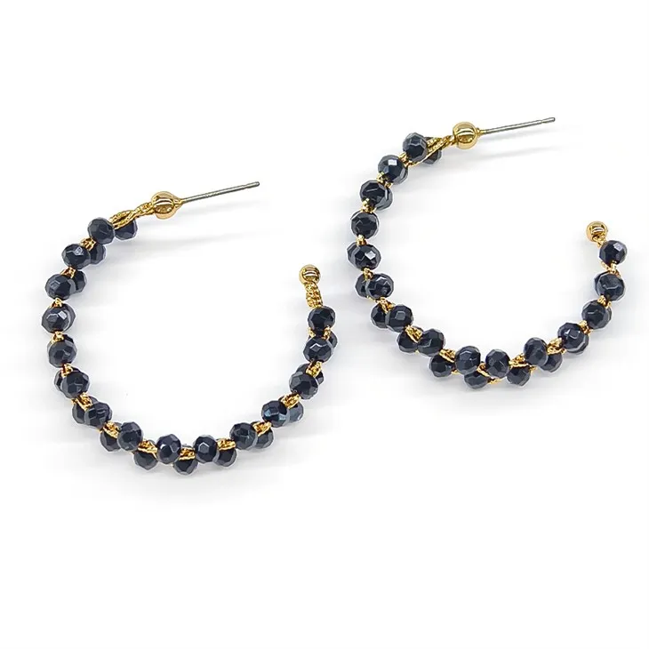 블랙 비즈 후프 귀걸이