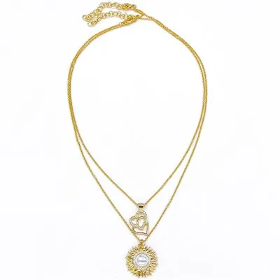 골드 선스톤 퍼프 하트 목걸이