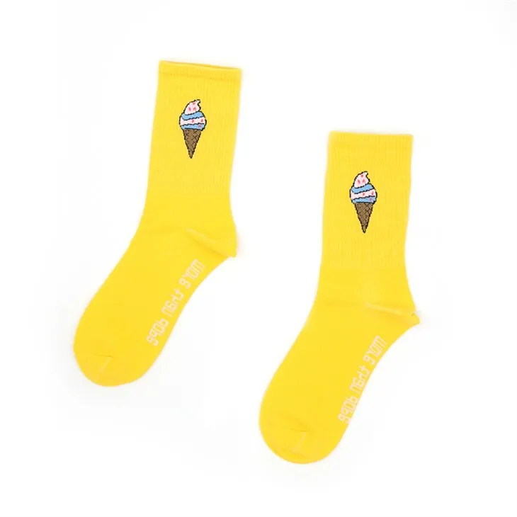 노란색 아이스크림 코튼 양말