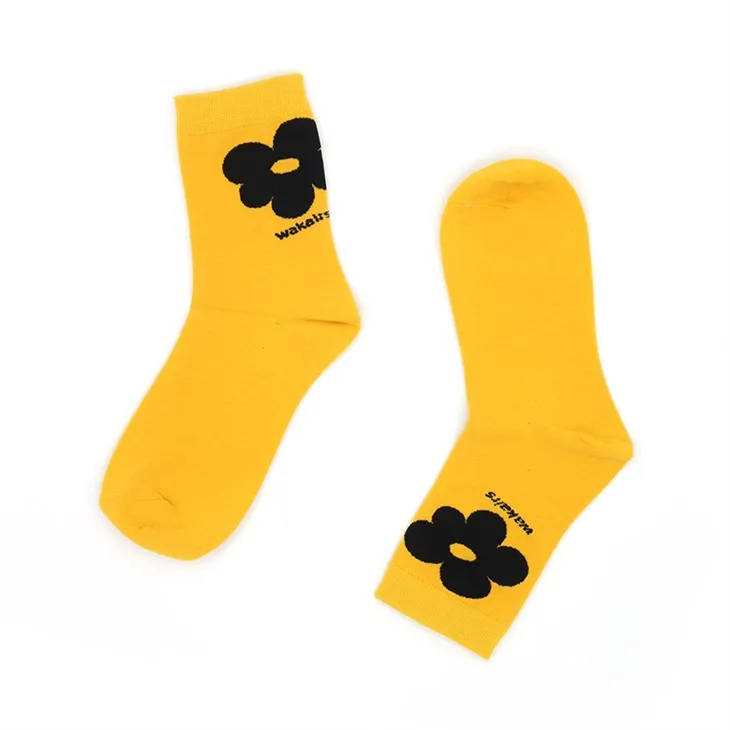 노란색 프린트 나일론 양말